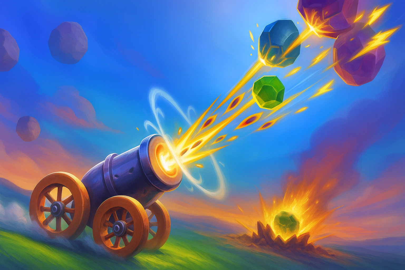 Boulder Blast gameplay screenshot — colorful boulders and explosions